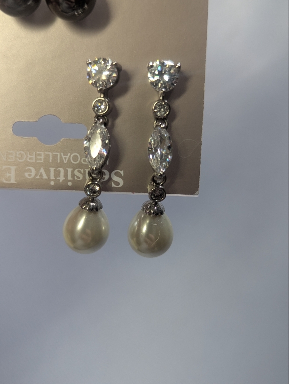 Pearl CZ Bridal Drop Earrings Silver Tone Wedding Prom Bridesmaid Elegant